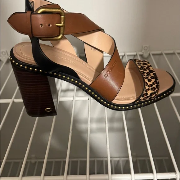 Coach Brown and Leopard Print Sandals - Picture 2 of 6